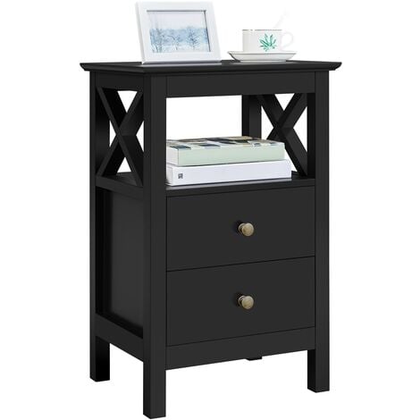 Yaheetech Farmhouse Bedside Table with 2 Drawer 1 Shelf Storage Cabinet Sofa Side Table, White