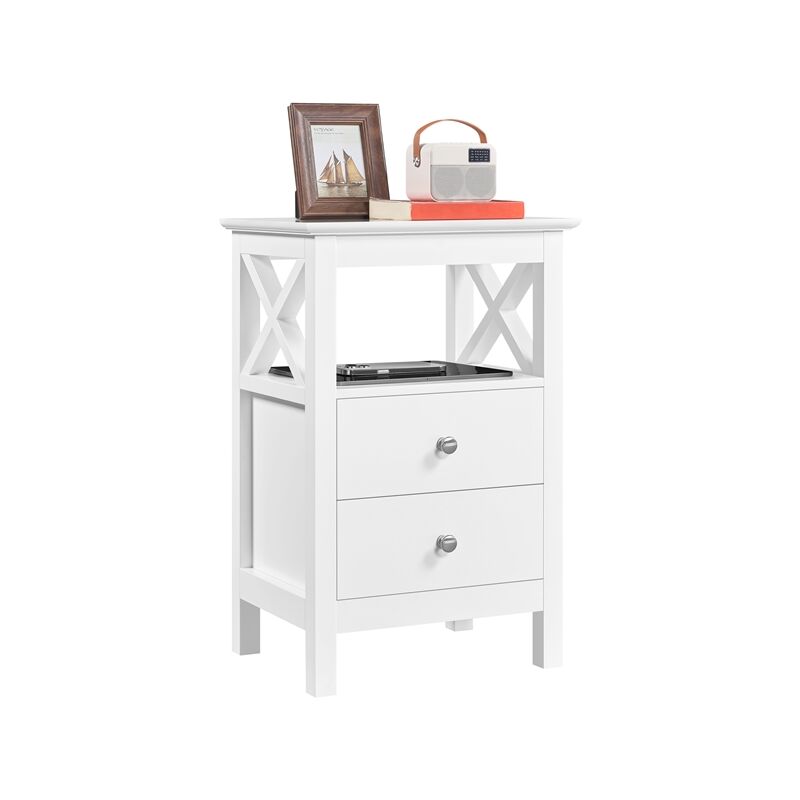 Farmhouse Bedside Table with 2 Drawer 1 Shelf Storage Cabinet Sofa Side Table, White - Yaheetech