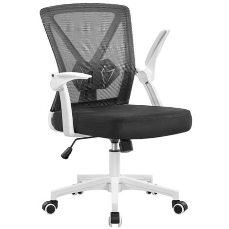 Yaheetech Fauteuil de Bureau avec Accoudoirs Pliables Chaise de Bureau Hauteur Réglable à roulettes Pivotantes Siège Plus Large 59cm × 57.5cm × (90-100) cm Blanc