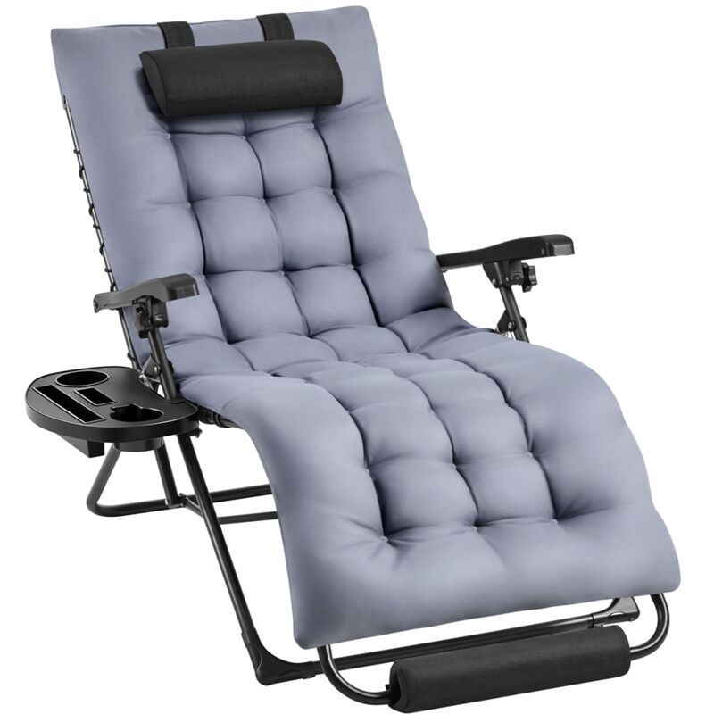 Yaheetech Fauteuil de Jardin Zéro Gravité Extensible avec Coussin Chaise Longue Pliable Extérieur avec Oreiller Plateau 74,5 cm Large Gris Foncé