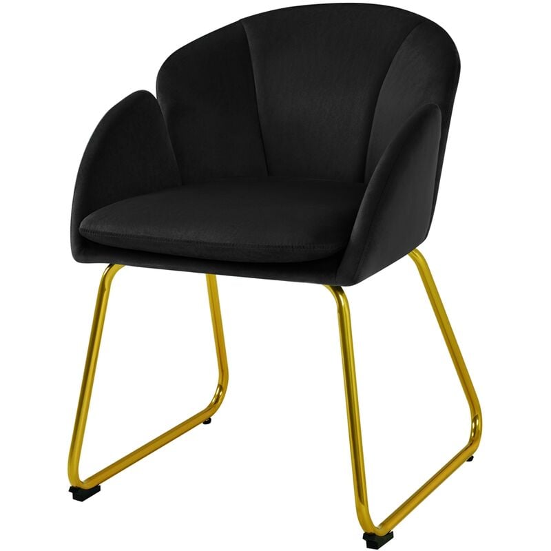 Yaheetech Fauteuil de Salon en Velours Polyester en Forme de Fleur, Chaise de Salle à Manger avec Pieds en Métal Doré, Fauteuil d'appoint pour Salon