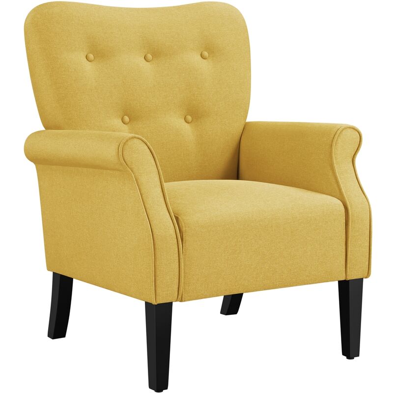 Yaheetech - Fauteuil de Salon Chaise de Salon Moderne en Tissu Polyester avec Dossier Capitonné Pied en Bois Chaise d'Aappoint Simple pour Salon