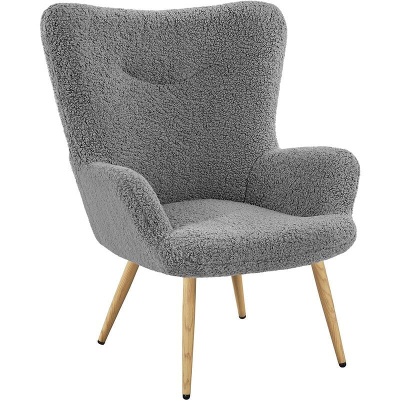 Fauteuil de Salon en Tissu Bouclette avec Pieds en Métal Dorés Chaise de Relaxation à Haut Dossier Enveloppant Gris - Yaheetech