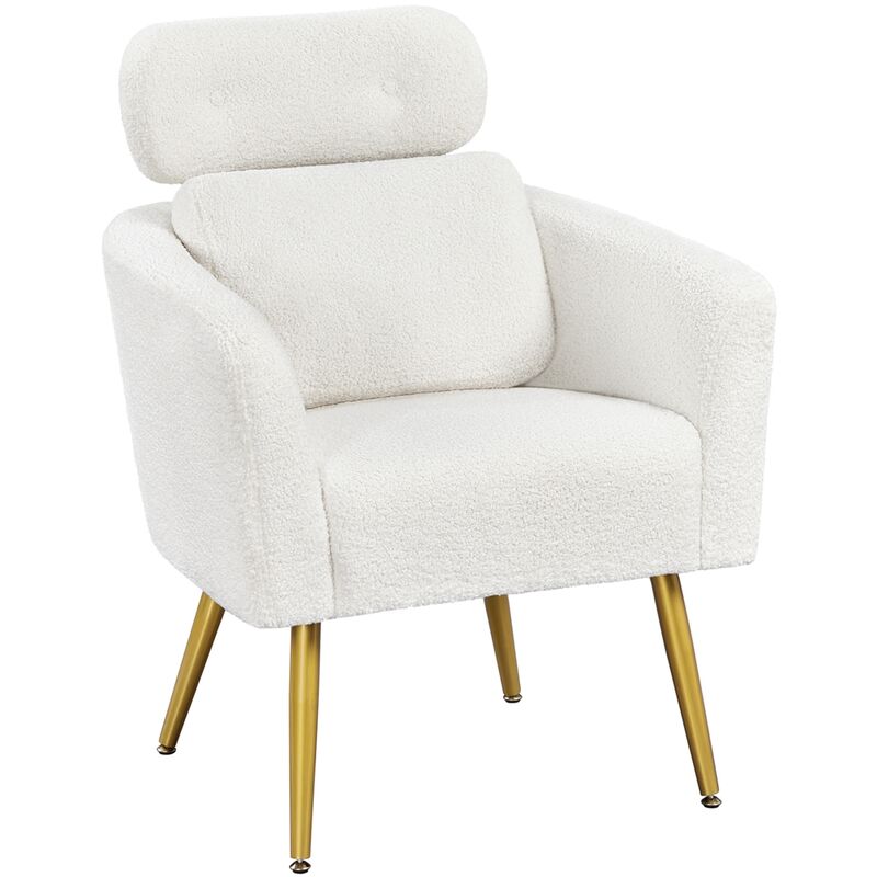 Yaheetech - Fauteuil de Salon en Tissu Bouclette Fauteuil Arrondi Scandinave avec Appui-tête Réglable en Hauteur Coussin Lombaire pour Bureau Chambre