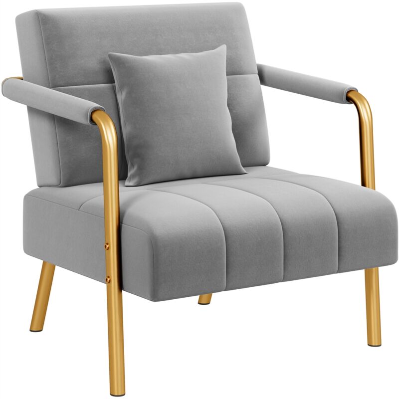 Yaheetech - Fauteuil de Salon en Velours Chaise d'appoint Relaxation avec Coussin Carré Fauteuil de Relax Cadre en Métal Doré pour Chambre à Coucher