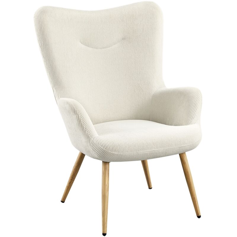 Yaheetech Fauteuil de Salon Siège Confortable en Velours Côtelé Fauteuil Ergonomique avec Pieds en Métal Effet du Bois Chaise de Relaxation Chaise à