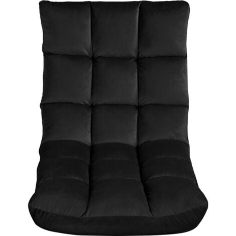 Yaheetech Fauteuil de Sol Pliable Paresseux Tatami Chaise de Sol Dossier Multiposition Fauteuil Bas Convertible pour Maison Bureau Noir