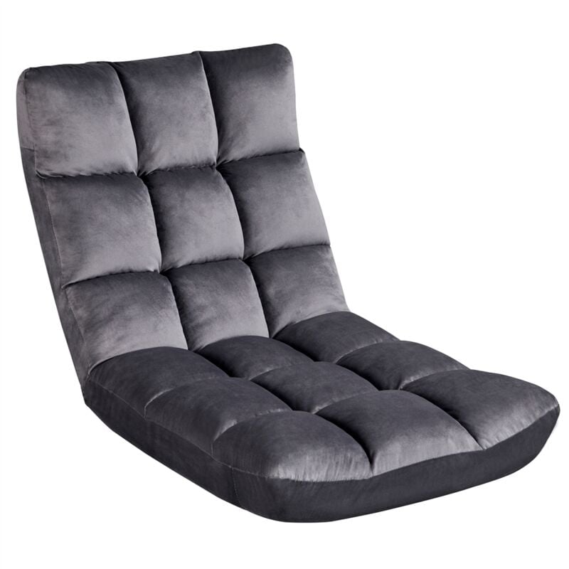 Fauteuil Paresseux Tatami Pliable Chaise de Sol Dossier Multiposition Fauteuil Bas Convertible pour Maison Bureau Gris - Yaheetech