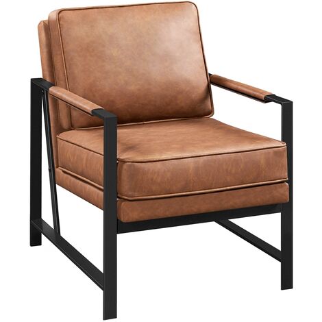 Yaheetech – Fauteuil relax en similicuir PU – Cadre métal néo-rétro – Accoudoirs rembourrés – Dimensions assise 57x63x12,6cm – Confort optimal intérieur