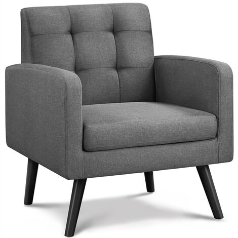 Yaheetech – Fauteuil relax en tissu polyester gris foncé – Dossier capitonné – Pieds en bois d'hévéa – Assise profonde 55x53,5cm – Confort optimal pour salon ou chambre