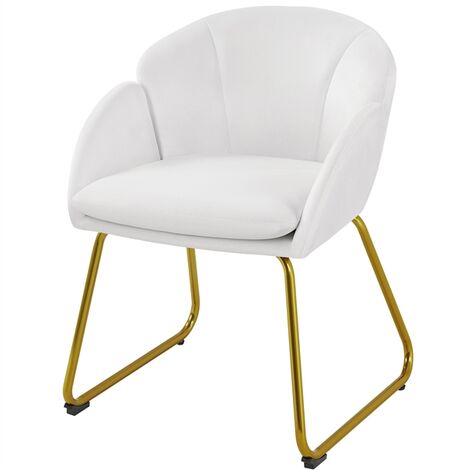 Yaheetech – Fauteuil relax en velours polyester blanc – Pieds en métal doré – Confort optimal avec rembourrage mousse – Dimensions 55x60x76cm
