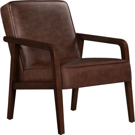 Yaheetech Fauteuil Salon Confortable Cadre Métal Fauteuils et Chaises pour Salon Siège Bien Rembouré Marron