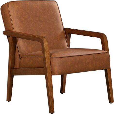 Yaheetech Fauteuil Salon Confortable Cadre Métal Fauteuils et Chaises pour Salon Siège Bien Rembouré Marron Clair