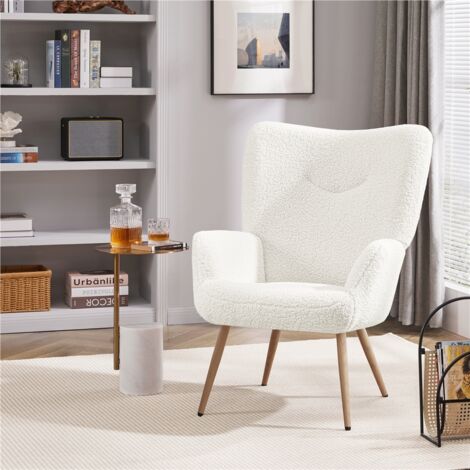 Yaheetech – Fauteuil scandinave en tissu bouclette – Haut dossier amovible – Pieds métalliques fuselés – Confort optimal pour salon et bureau