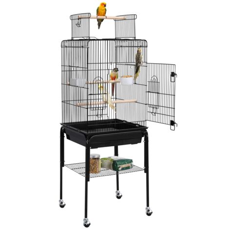 Yaheetech Gabbia per Uccelli Pappagalli Calopsite con Piedistallo in Metallo con Tetto Apribile 46,5 x 46,5 x 119 cm Nera