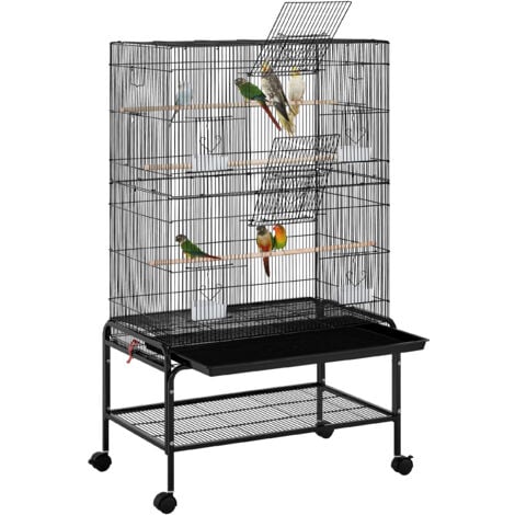 Yaheetech Gabbia per Uccelli Pappagalli Inseparabili Calopsite Grande con Piedistallo Staccabile in Metallo da Interno Esterno Nero 79 x 49 x 134,5 cm