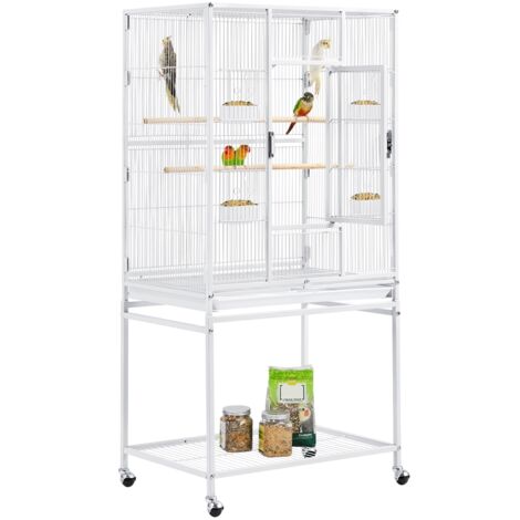 Yaheetech Gabbia Voliera per Uccelli Pappagalli Inseparabili Calopsite Grande con Piedistallo in Metallo da Interno Esterno 62 x 43 x 136 cm Bianca