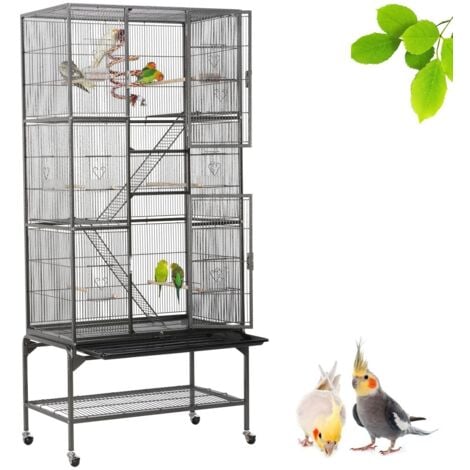 Yaheetech Gabbia Voliera per Uccelli Pappagalli Inseparabili Calopsite Grande con Piedistallo in Metallo Giocattolo Gabbia per Conigli Nano Criceti Gatti 77 x 46 x 175,5 cm Nera