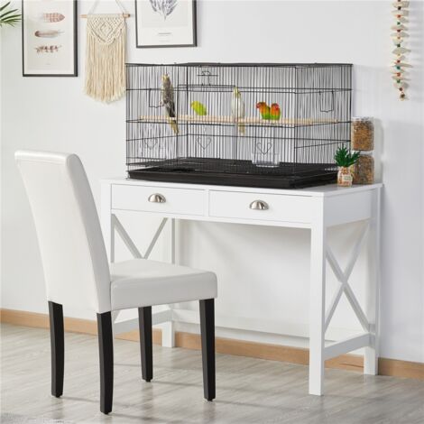 Yaheetech Gabbia Voliera per Uccelli Pappagalli Inseparabili Impilabile in Metallo e Posatoi in Legno 77,5 x 46,5 x 46 cm Nera