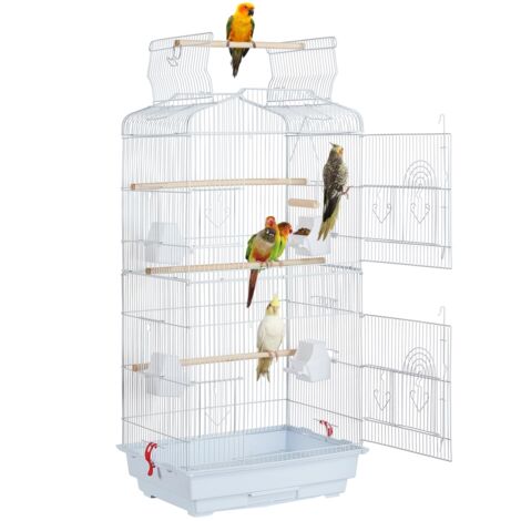 Yaheetech Gabbia Voliera per Uccelli Pappagalli Inseparabili Parrocchetti in Metallo con Tetto Apribile Posatoi 46 x 35 x 92,5 cm Bianca