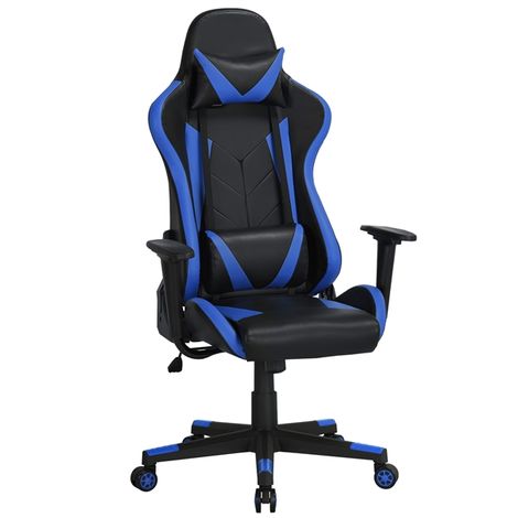 Blau Sigtua Gaming Stuhl Computerstuhl Höhenverstellbarer Armlehnen PC Stuhl Gamer Stuhl Chefsessel Ergonomischer Drehstuhl Schreibtischstuhl mit hohe Rückenlehne Kopfstütze und Lordosenstütze
