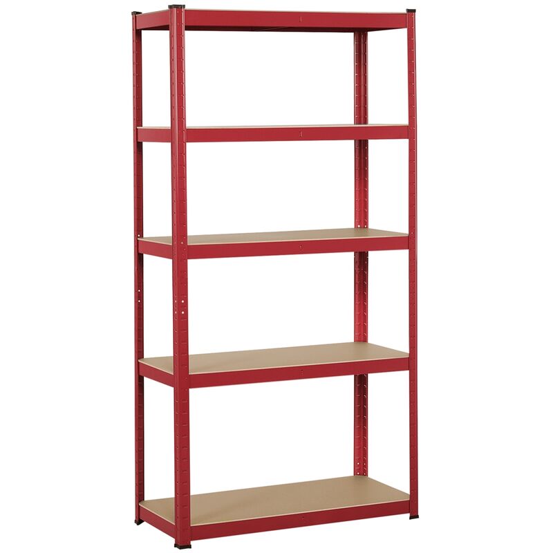 Metal 5-Tier Storage Rack Adjustable Shelves Boltless Shelving, Red - red - Yaheetech