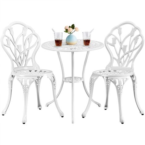Garden Bistro Set Round Aluminum Patio Table with 2 Chairs - Outdoor Garden Furniture Set