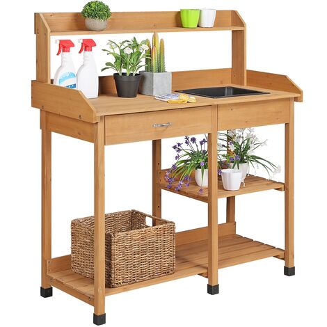 Yaheetech Garden Potting Bench Outdoor Work Bench with Sink, Wood