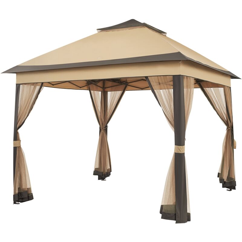 Yaheetech - Tonnelle de Jardin avec Toiles Moustiquaires 3,3 x 3,3 m pour Camping Stand Commercial Fêtes Bistrot Bar Piscine Toile Imperméable