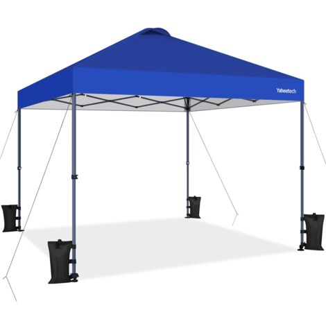 Yaheetech Gazebo da giardino a Una Spinta Pieghevole Gambe con Ruote per la Mobilità con Sistema di Clic Pop-up Regolabile in Altezza 300 x 300 x 281,5 cm Festa Spiaggia Blu