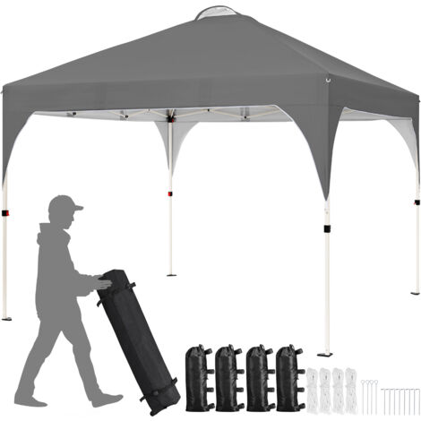 Yaheetech Gazebo da Giardino Impermeabile Pieghevole Tendone in Ferro e Tela Oxford con Paletti/Corde per Spiaggia/Uso Commerciale/Patio/Campagna/Veranda 3 x 3 M Grigio Scuro