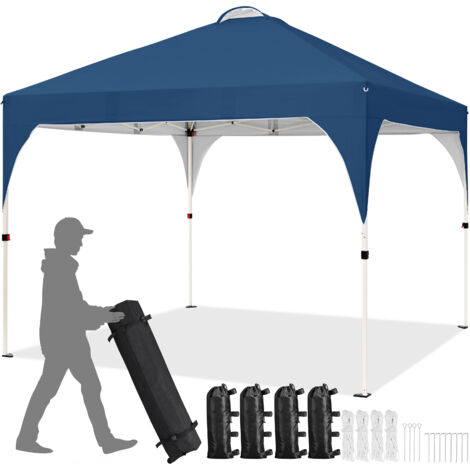 Yaheetech Gazebo da Giardino Impermeabile Pieghevole Tendone in Ferro e Tela Oxford con Paletti/Corde per Spiaggia/Uso Commerciale/Patio/Campagna/Veranda 3 x 3 M Navy Blu