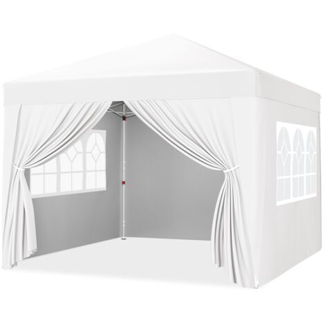 Yaheetech Gazebo da Giardino Tre Altezza Regolabile Tendone Pop-up Pieghevole con Telo Impermeabile con 4 pareti Laterali Tenda Chiuso Festa Esterno Campeggio 3 x 3 M Bianco