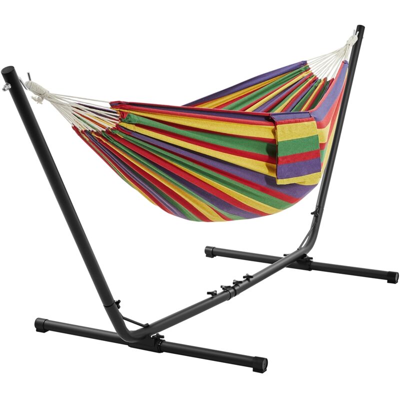 Hamac Double sur Pied Hamac avec Support en Métal Réglable en Longueur Sac de Transport Charge Maximale 205 kg pour Extérieur Intérieur Jardin