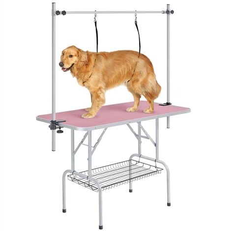 Yaheetech Höhenverstellbar Trimmtisch für Hunde groß, Schertisch mit 2 Galgen, Badezubehör für Hunde,Hundepflegetisch klappbar - 118 x 60 x 177 cm (L x B x H) -max. Tragelast 120 kg, Rosa