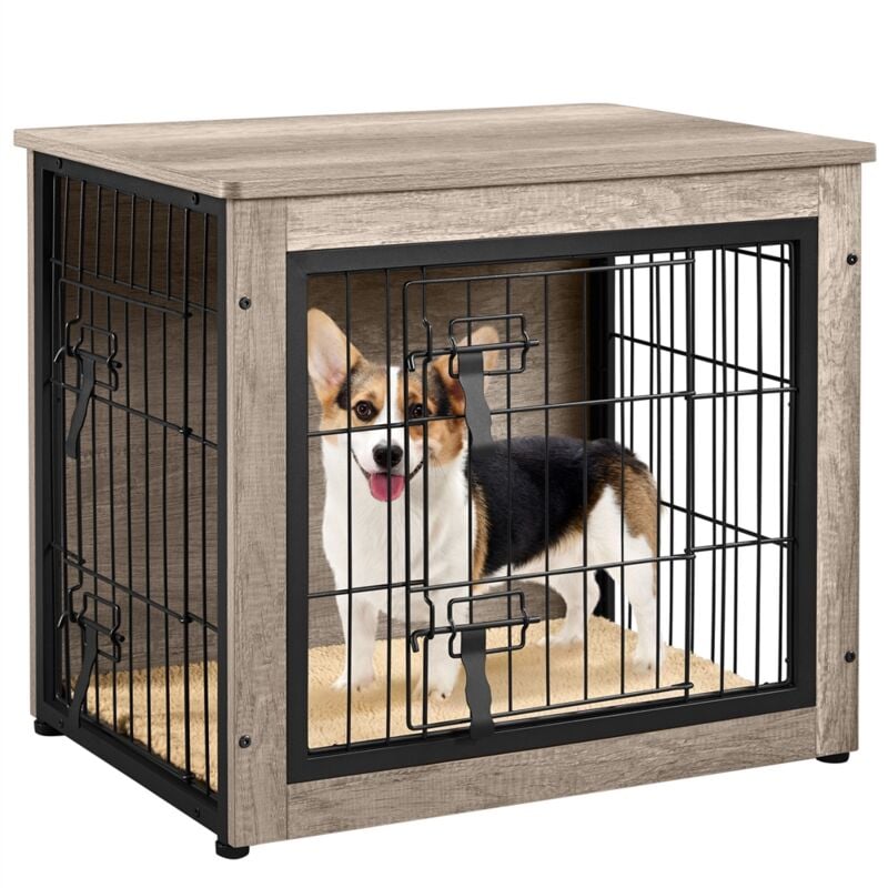 Cage pour Chien Intérieur Cage pour Animaux Maison pour Chien Niche en Bois pour Animaux de Compagnie 69×51×61 cm Gris - Yaheetech