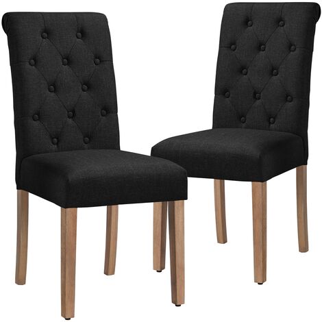 Yaheetech Juego de 2 Piezas Sillas de Comedor Cocina Tela Estructura Madera Silla para Bar Restaurante Sillón Salón Negro