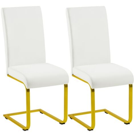 Yaheetech Juego de 2 sillas de Comedor Blancas de Rebote Modernas Acolchadas de Piel sintética y Patas de Metal Dorado de Oficina, salón, Capacidad de 135 kg