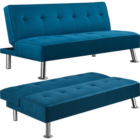 YAHEETECH Klappsofa mit Schlaffunktion 3-Sitzer Sofa Couch Gästebett Klappbett Schlafsofa Sofabett Bezug aus Polyester 350kg belastbar Blau