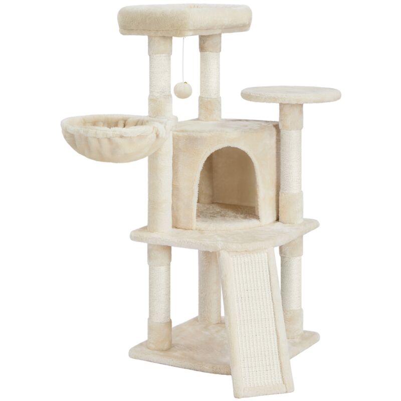 Arbre à Chat en Sisal Griffoir Grattoir Tour de Jeux pour Chat avec Centre d'activités Arbre a Chat Hauteur 107cm Beige - Yaheetech