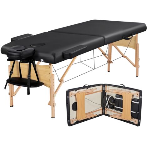 Yaheetech Lettino da Massaggio Pieghevole Portatile 2 Zone Portata 250 kg in Legno Faggio 213 x 70 cm per Fisioterapia Altezza Regolabile Poggiatesta e Briaccioli Rimovibili