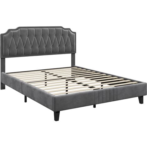 Yaheetech Letto con Testiera Imbottita 31 cm Altezza Regolabile Telaio con Rete a Doghe in Legno e Metallo Scuro Grigio 140 x 200 cm