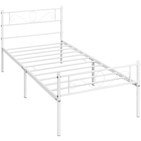 Yaheetech Letto in Ferro Battuto con Doghe Struttura Letto in Metallo Stile Rustico Moderno Bianco Singolo 90 x 200 cm