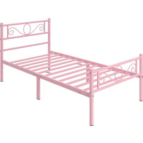 Yaheetech Letto in Ferro Battuto con Doghe Struttura Letto in Metallo Stile Rustico Moderno Rosa Singolo 90 x 190 cm