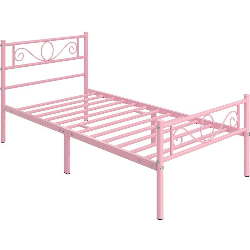 Letto in Ferro Battuto con Doghe Struttura Letto in Metallo Stile Rustico Moderno Rosa Singolo 90 x 190 cm - Yaheetech