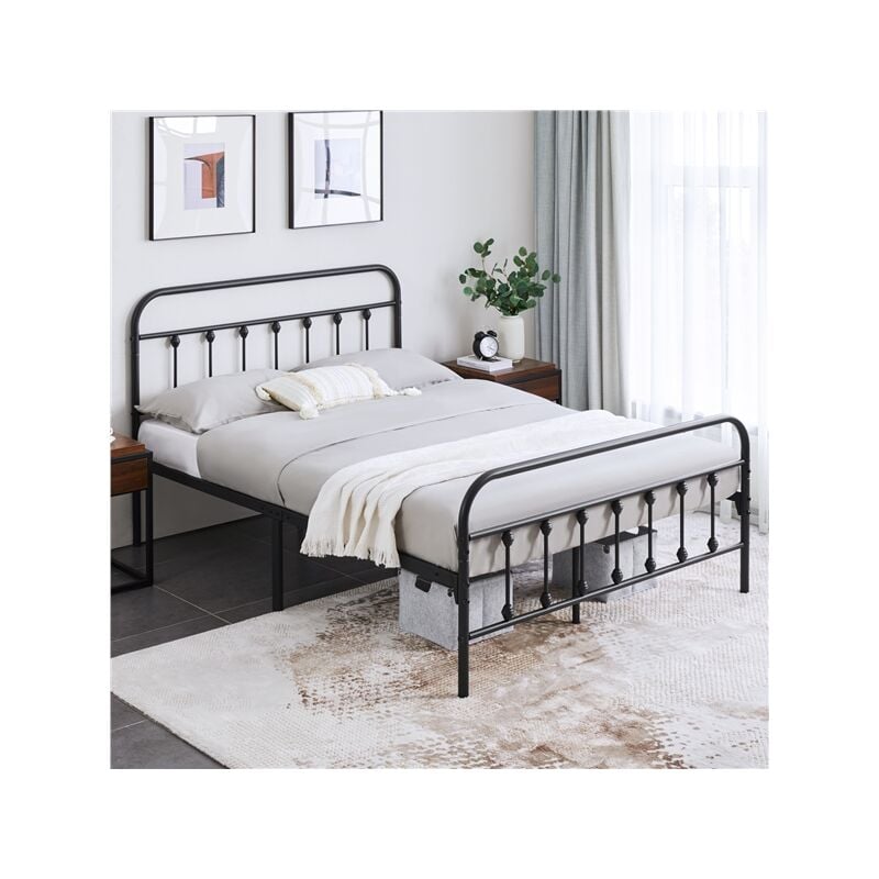 Lit Adulte Simple Double en Métal Assemblage Simple pour Petits Espaces Adultes 140x200cm/Noir - Yaheetech