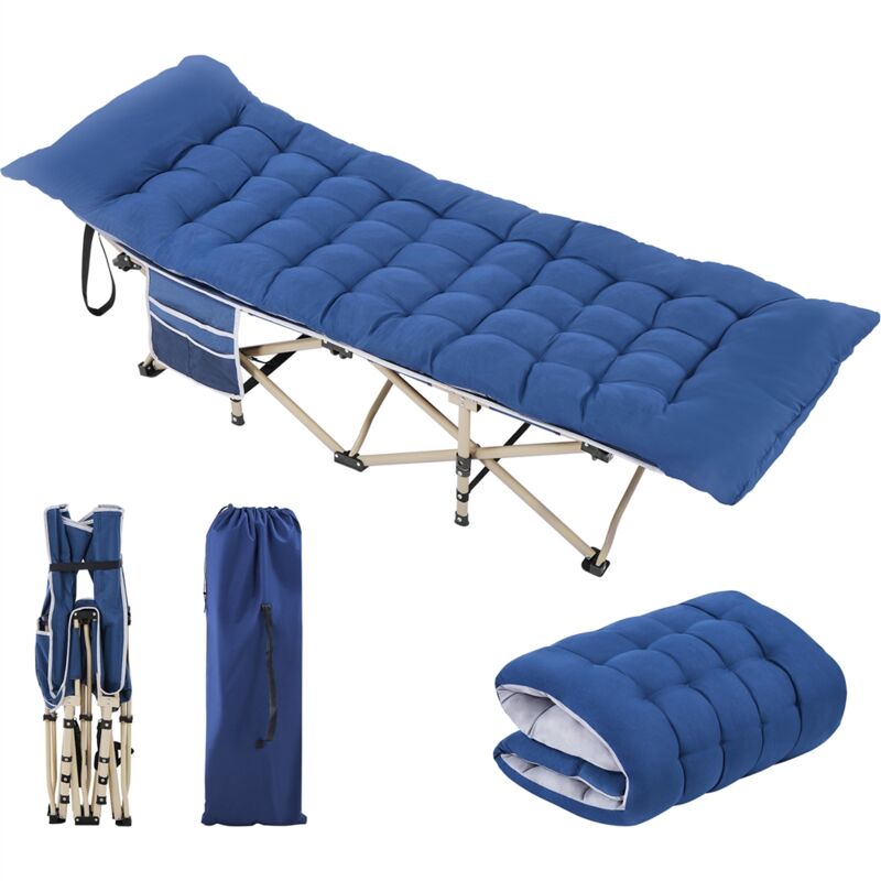 Yaheetech Lit de Camp 150 kg Charge Pliable Cadre en Métal avec Matelas Pochette Sac de Transport Cadre Bleu/Coussin Bleu