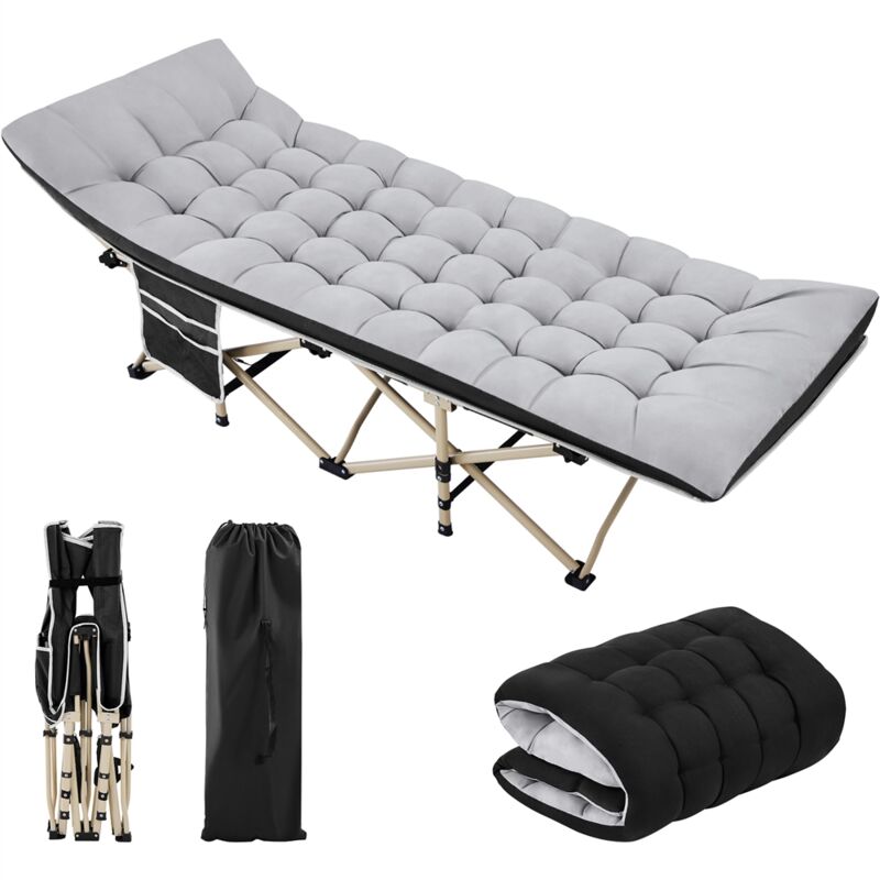 Yaheetech - Lit de Camp 150 kg Charge Pliable Cadre en Métal avec Matelas Pochette Sac de Transport Cadre Noir/Coussin Gris