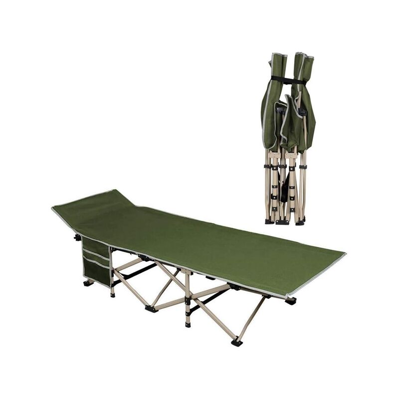 lit de camping pliant avec sac de transport 150 kg lit de camp extérieur portable pour voyage randonnée 186×66×52 cm vert militaire - yaheetech
