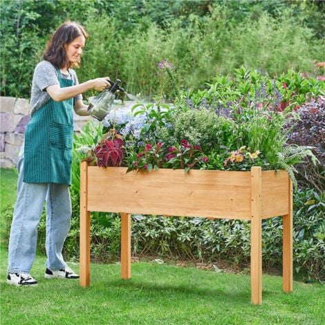 Yaheetech Lit de Jardin Surélevé Carré Potager sur Pieds en Bois Naturel pour Intérieur Extérieur 120,5 x 59 x 76,5 cm
